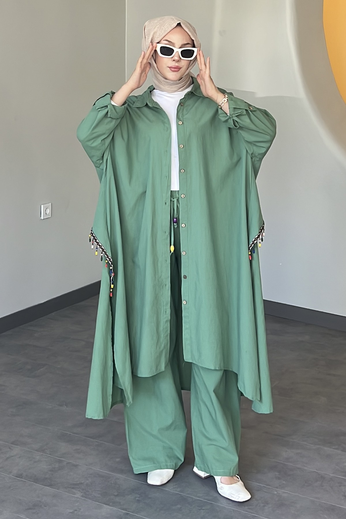 Pera Boncuk İşlemeli Poplin Takım SMR-8577