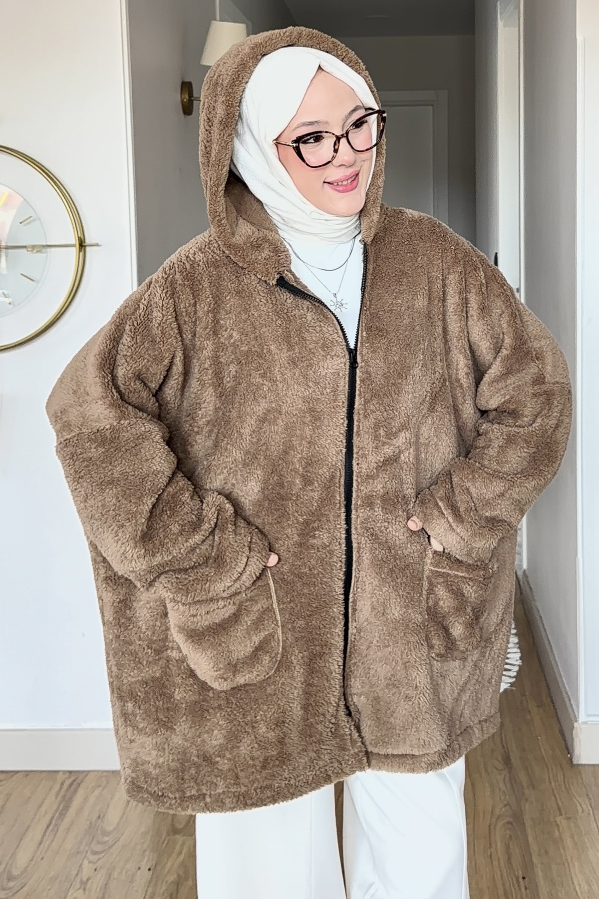 Oversize Düz Peluş Hırka SK-8633