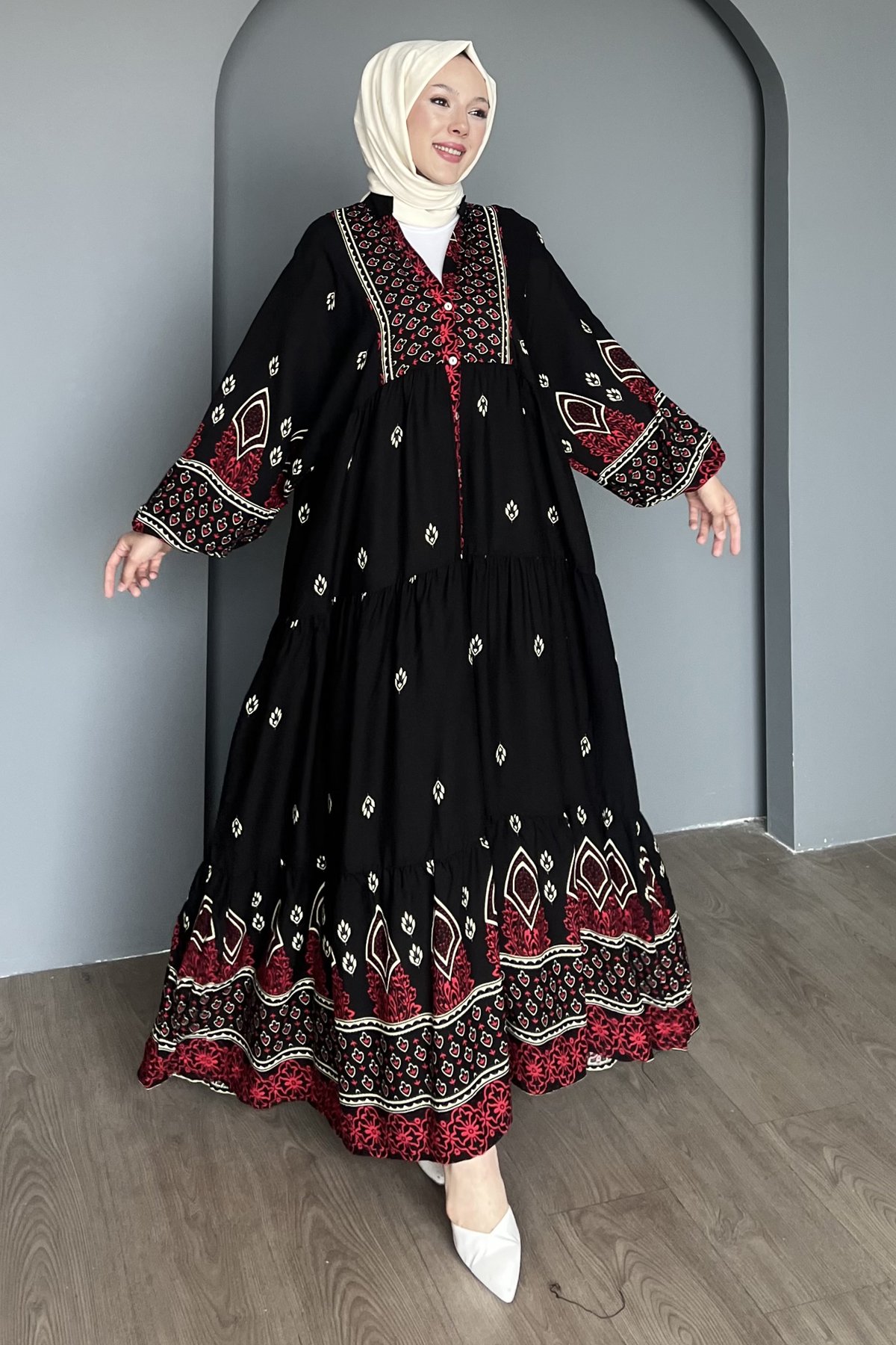 Ferya Desenli Kat Kat Elbise BST-8486