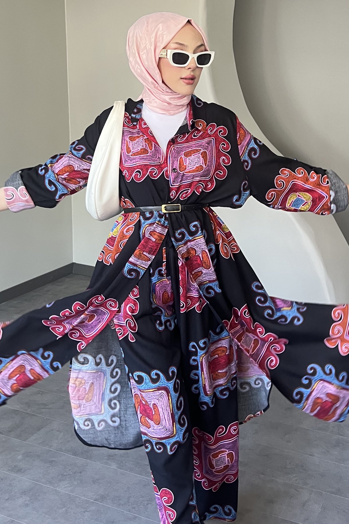 Kare Motif Desenli Uzun Gömlekli Takım SK-8568