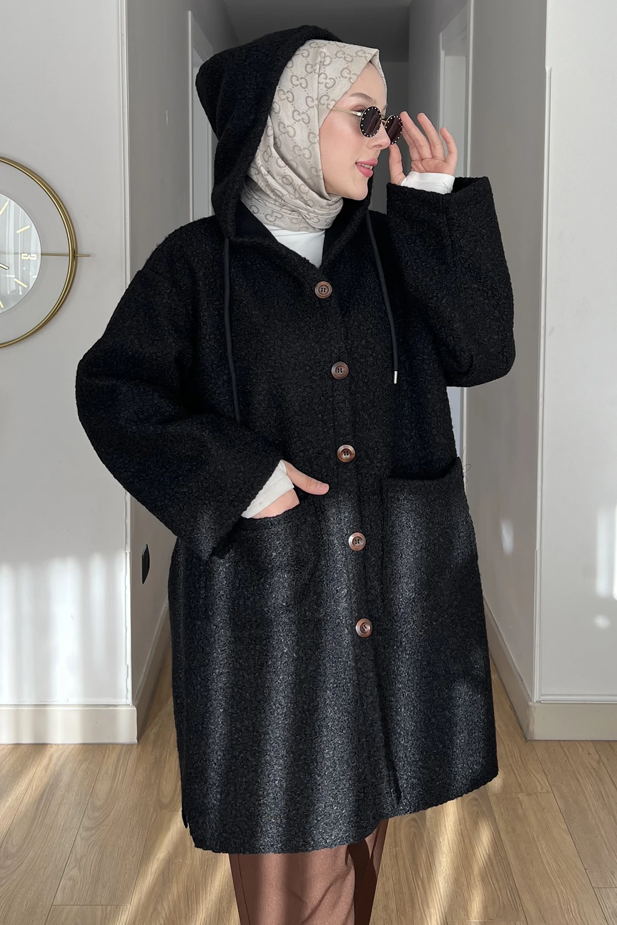 Kare Cepli Düğmeli Oversize Ceket SK-8643