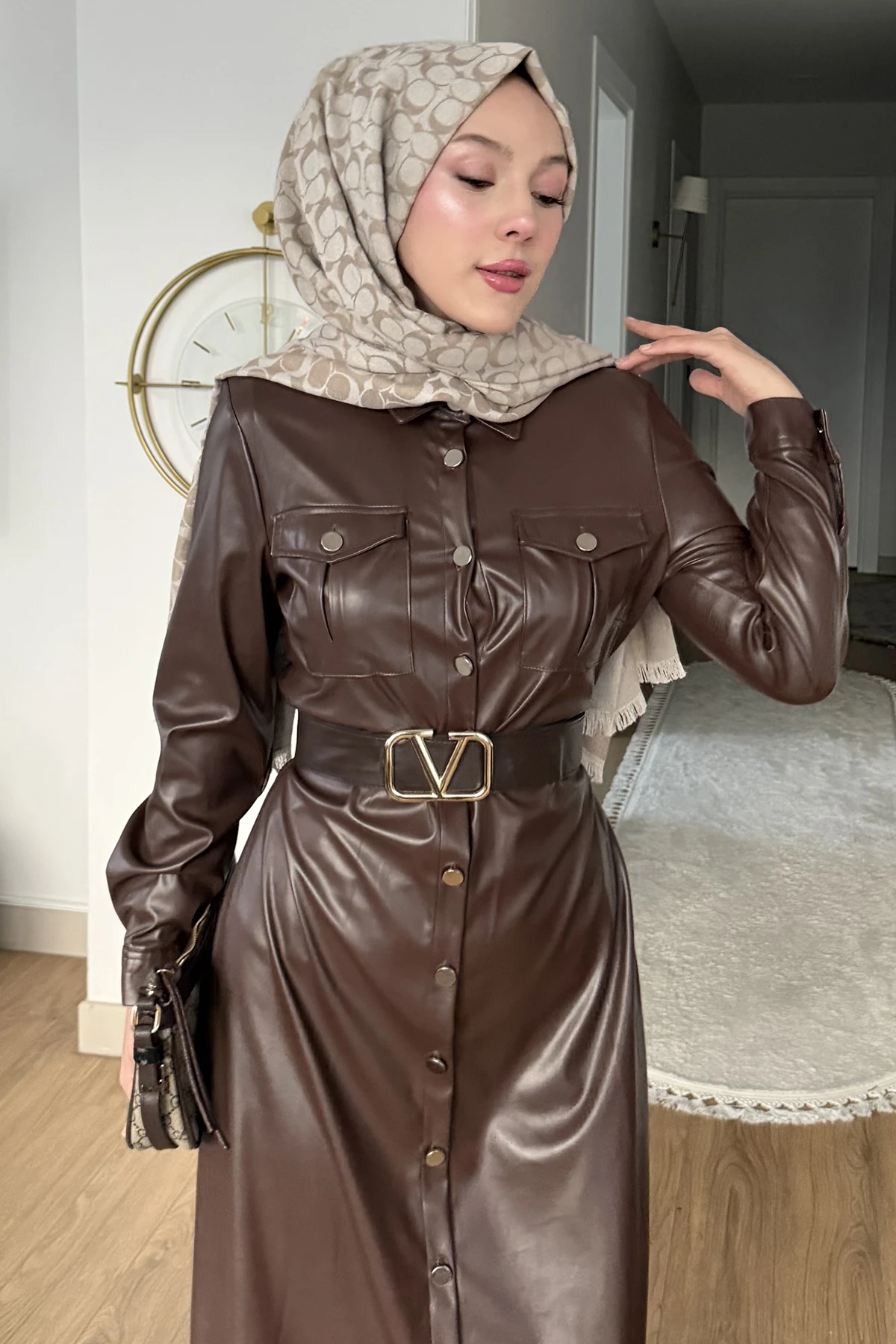 Rebecca Boydan Düğmeli Deri Elbise DYD-8652