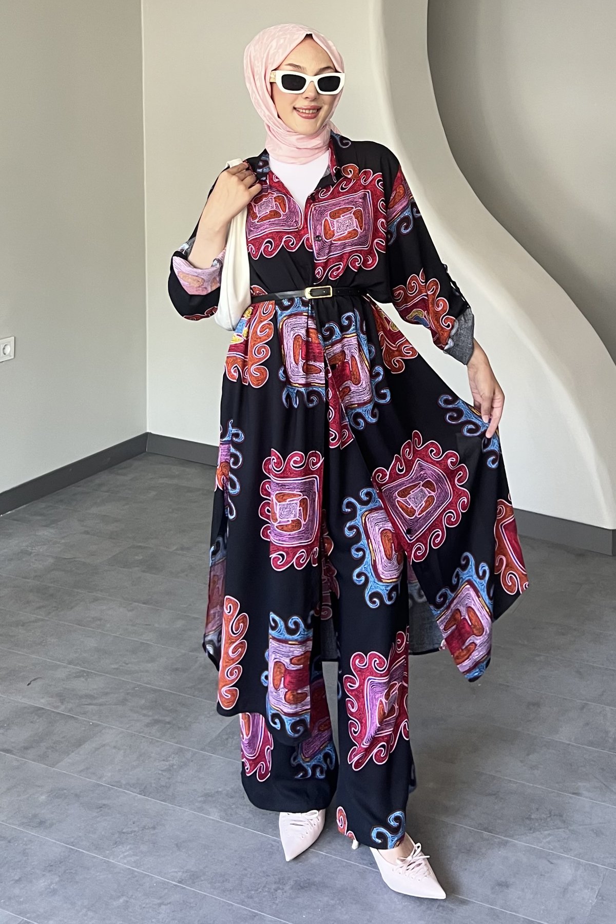 Kare Motif Desenli Uzun Gömlekli Takım SK-8568