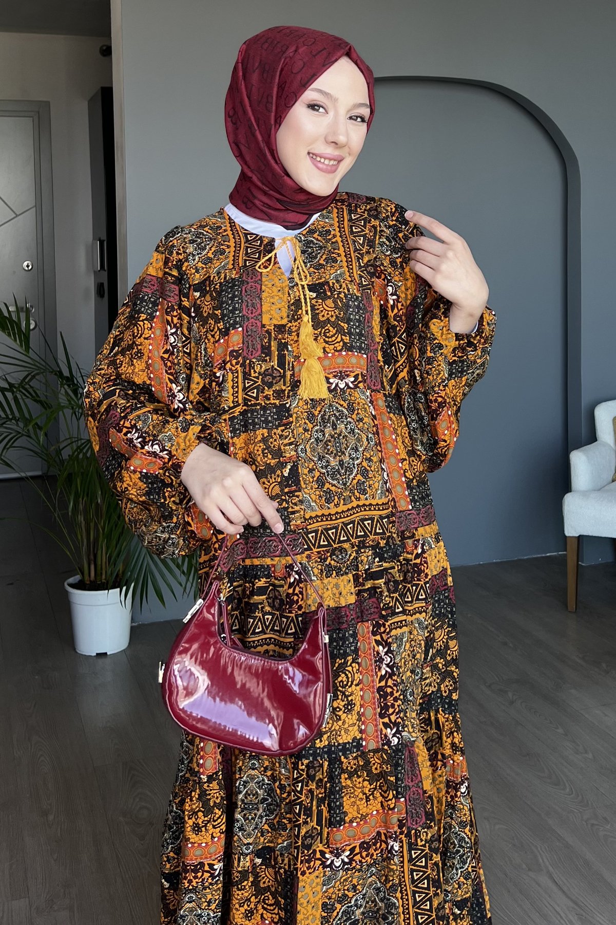 Elvan Karışık Motif Desenli Elbise BST-8463