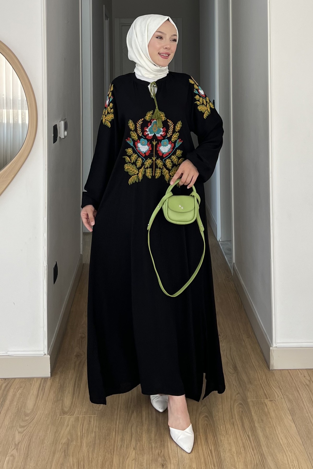 Rüya Nakışlı Püsküllü Uzun Kollu Elbise SK-8531