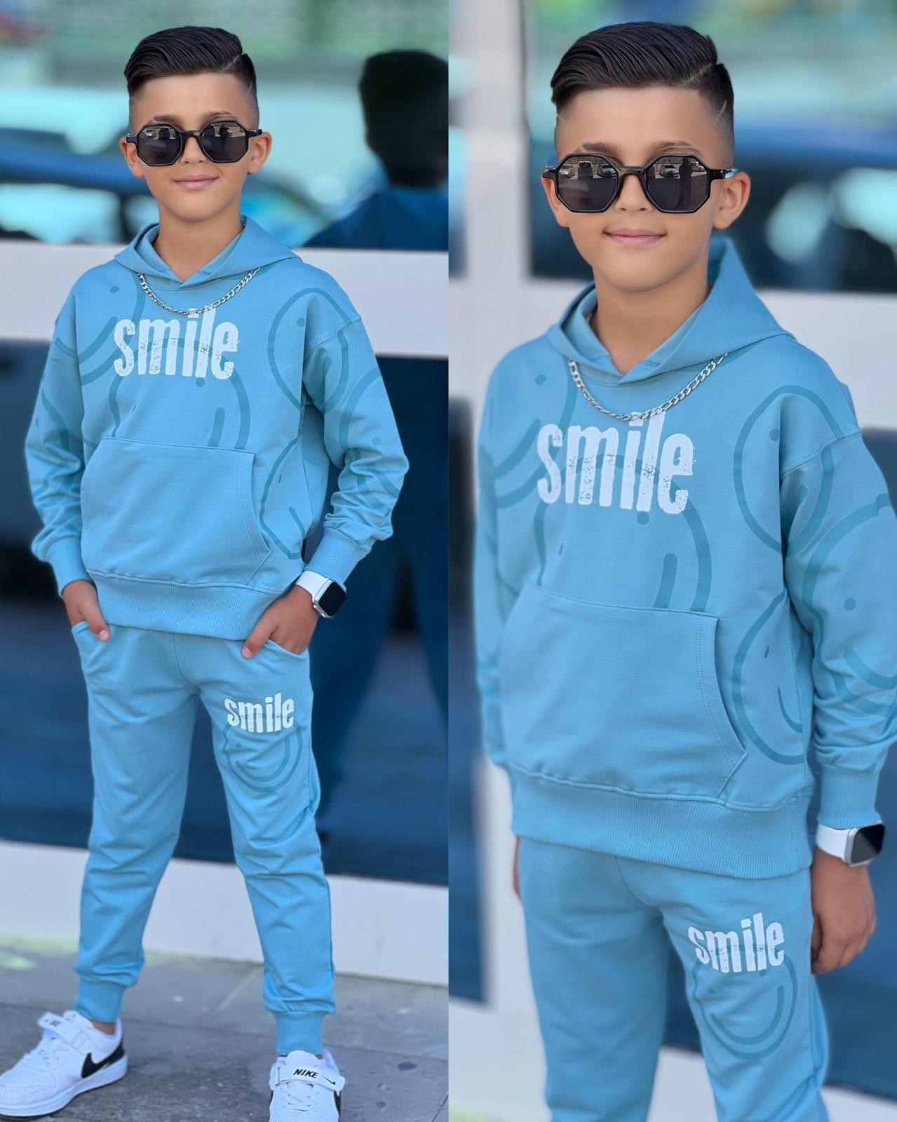 Smile Pano Baskılı Kanguru Cepli Kapüşonlu Cepli Alt-Üst Takım