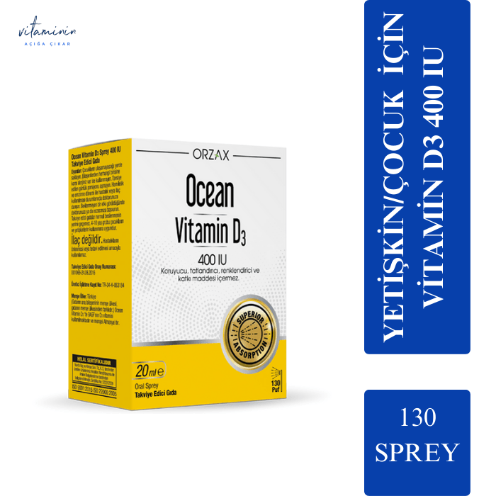 Orzax Ocean Vitamin D3 400 IU Sprey 20 ml