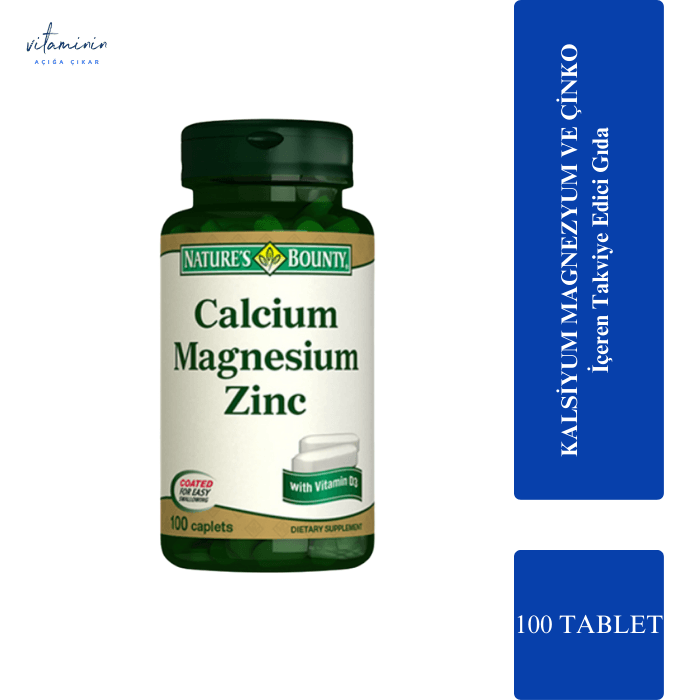 Nature's Bounty Calcium Magnesium Zinc 100 Tablet مکمل کلسیم منیزیم زینک
