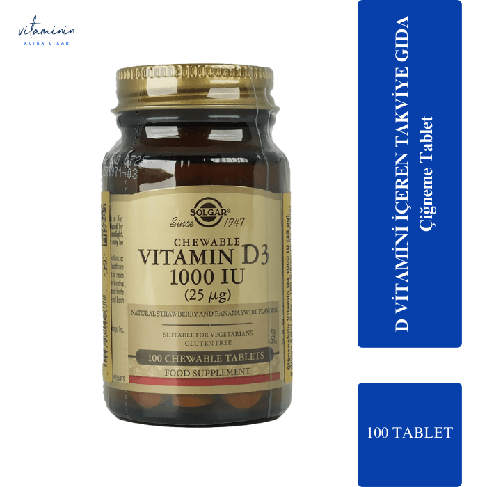 Solgar Vitamin D3 1000 IU 100 Çiğnenebilir Tablet