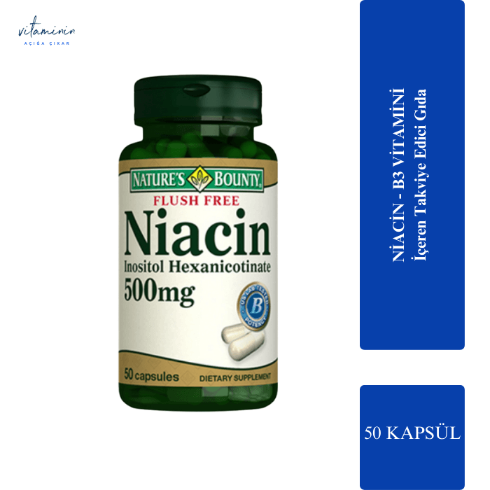 Nature's Bounty Flush Free Niacin 500 mg 50 Kapsül