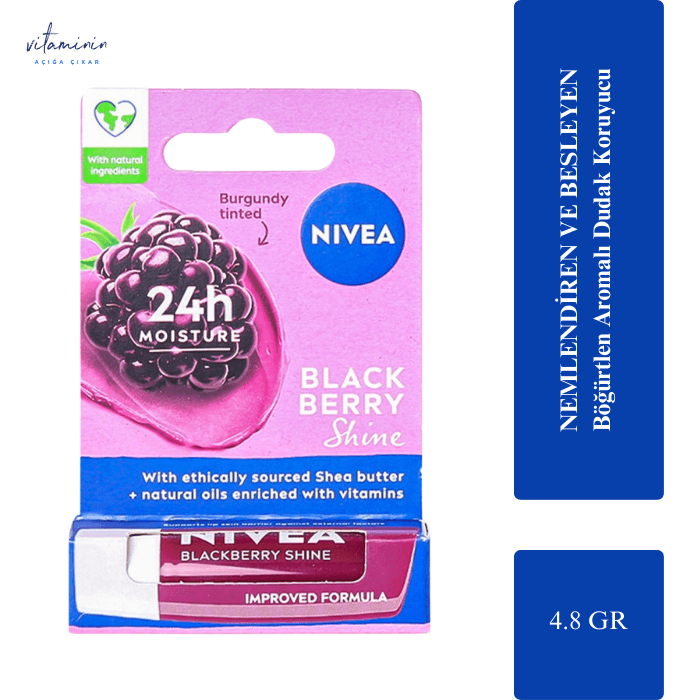 Nivea Bakım Yapan Dudak Bakım Kremi Black Berry/Böğürtlen 4,8 gr