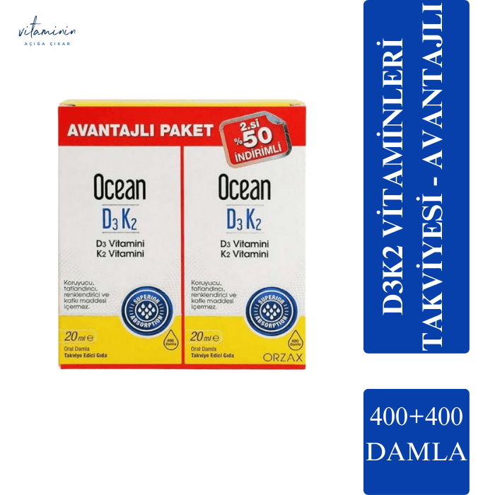 Orzax Ocean D3K2 Vitamin Damla 20 ml + İkincisi %50 İndirimli