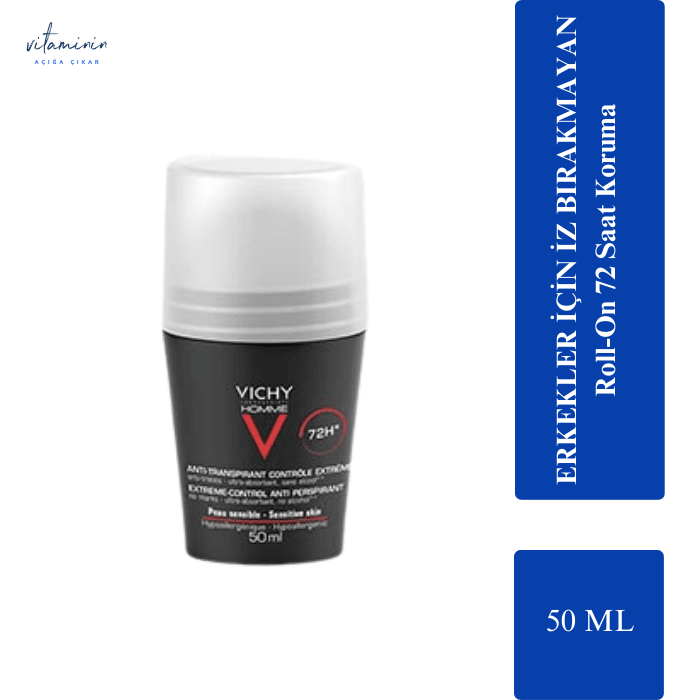 Vichy Homme Invisible Resist Erkekler İçin Beyaz İz Karşıtı Roll-On Deodorant 50 ml