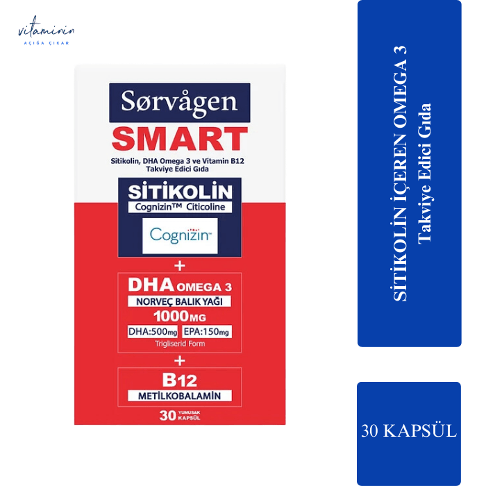 Sorvagen Smart Sitikolin DHA Omega 3 ve B12 30 Kapsül