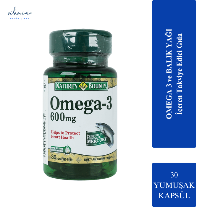  Nature's Bounty Omega-3 600 mg - EPA و DHA مکمل روغن ماهی حاوی