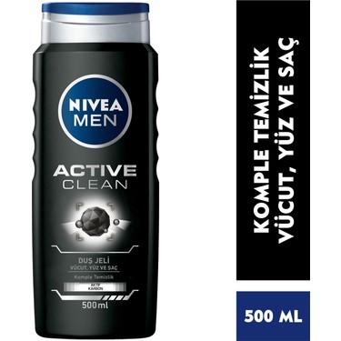Nivea Men Active Clean Duş Jeli Vücut Yüz Saç 500 ML