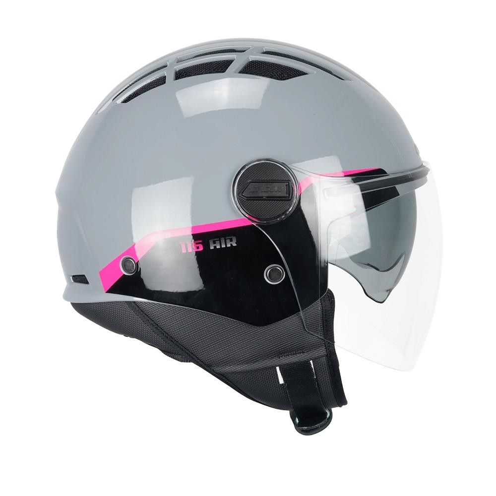 CGM 116G AIR BICO Açık Kask GRİ-PEMBE Uzun Vizör+Güneş Vizörlü -S