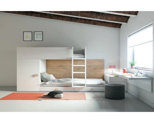 Ranza 632 Dolaplı Çalışma Masalı Komidinli Önden Merdivenli Modern Ranza Modeli