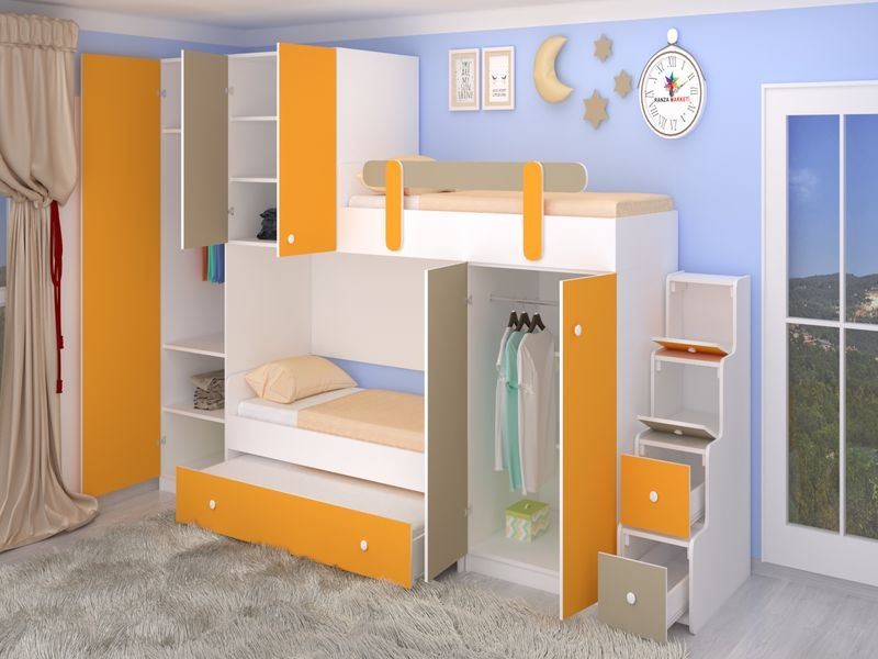 Ranza 049 Büyük Dolaplı Yandan Merdivenli Yavrulu Ranza