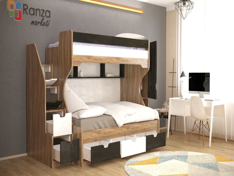 Ranza 110 Yandan Dolaplı Alt Yatak Büyük Altı Çekmeceli 2 Kişilik Ranza