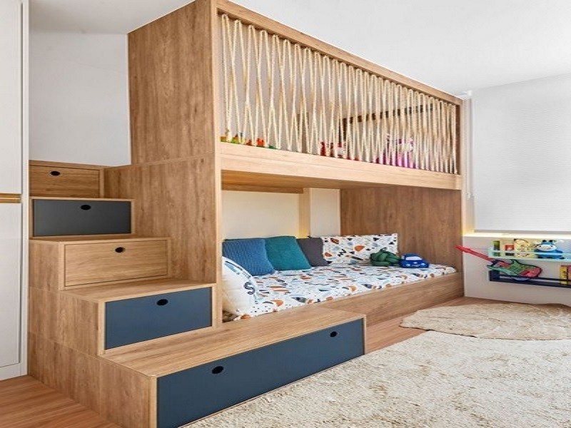 Ranza 413 Yüksek Korkuluklu Halatlı Korkuluk Yandan Çekmeceli Merdiven Modern Ranza