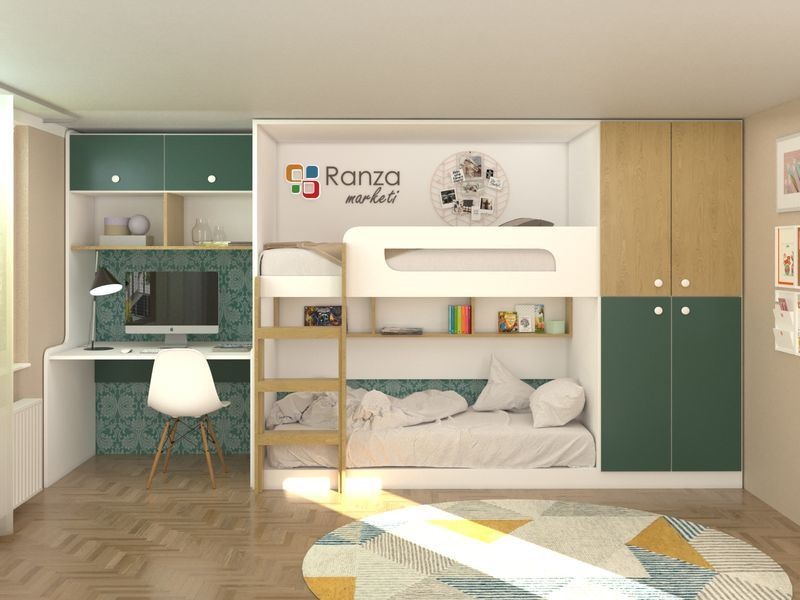 Ranza 349 Duvar Kaplamalı Dolaplı Merdivenli Raflı Ve Çalışma Masalı Ranza Modeli