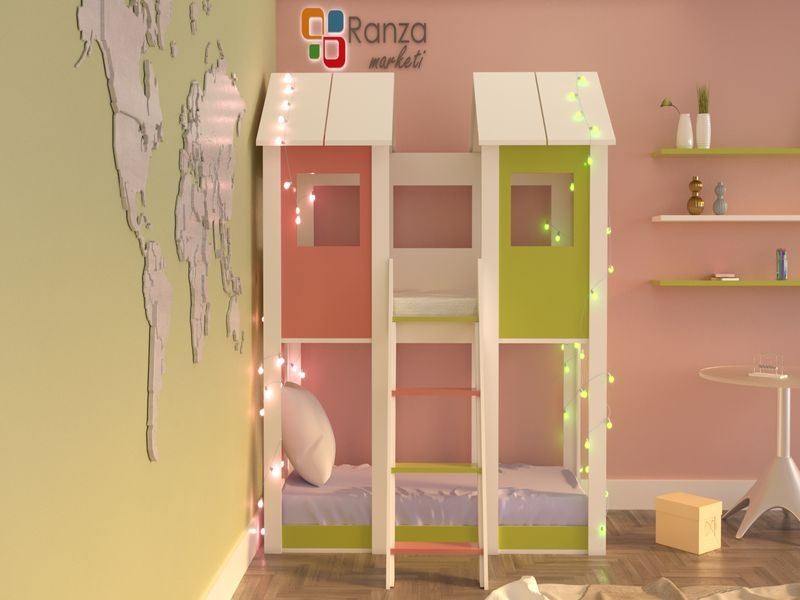 Ranza 076 Merdivenli Pencereli 3 Kişilik Çatılı Evli Ranza 