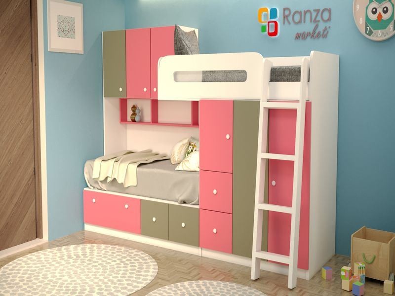 Ranza 071 Yandan Merdivenli Çekmeceli Dolaplı Raflı Ranza