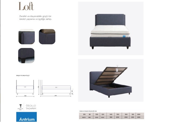 Antrium Loft  Form Soft Full Ortapedik Yatak Loft Açılır Baza Başlık Set