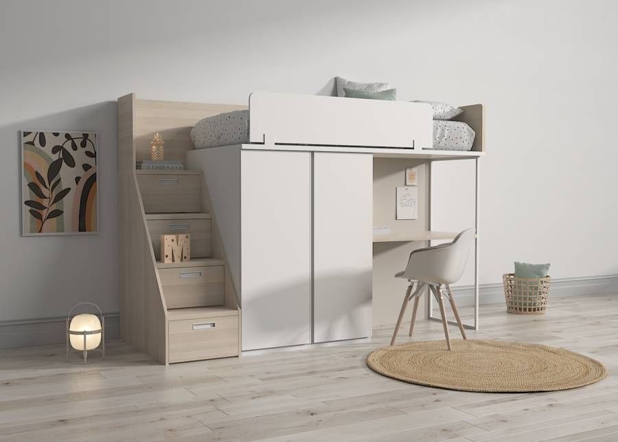 Ranza 570 Dolaplı Çalışma Masalı Merdivenli Tek Kişilik Ranza Modeli