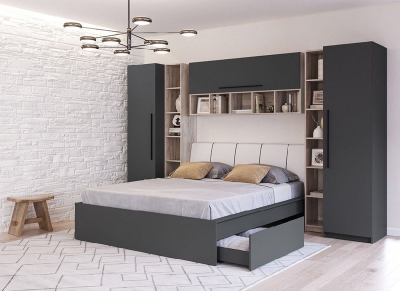 Ranza 411 Dolaplı Kitaplıklı Çekmeceli Raflı Antrasit Cordoba Karyola Modeli