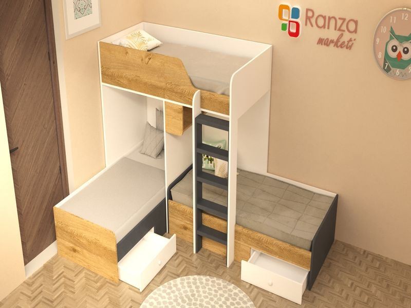Ranza 176 L Ranza Altı Çekmeceli Önden Merdivenli Kitaplıklı Ranza