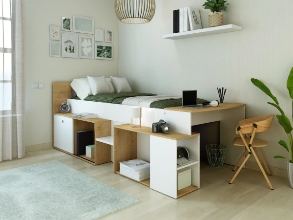 Ranza 629 Tek Kişilik Çalışma Masalı Yandan Kitaplıklı Ranza Modeli 