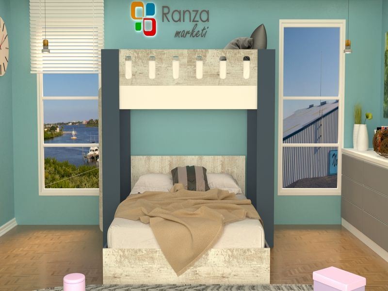 Ranza 075 Yandan Basamaklı Merdivenli İki Kişiik Alt Yatagı Büyük Ranza 
