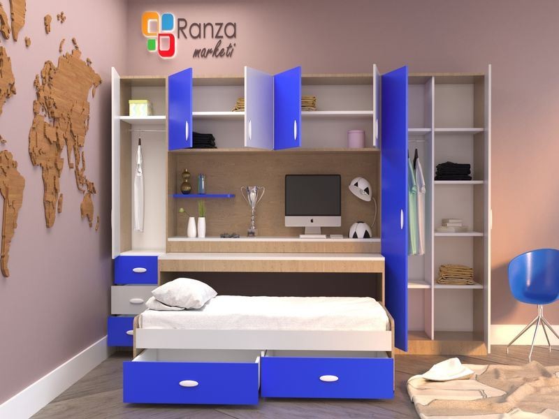 Ranza 067 Çok Amaçlı Dolaplı Çekmeceli Çalışma Masalı Özel Tasarım Ranza