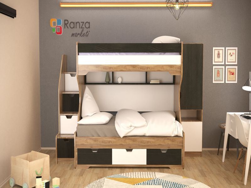 Ranza 110 Yandan Dolaplı Alt Yatak Büyük Altı Çekmeceli 2 Kişilik Ranza
