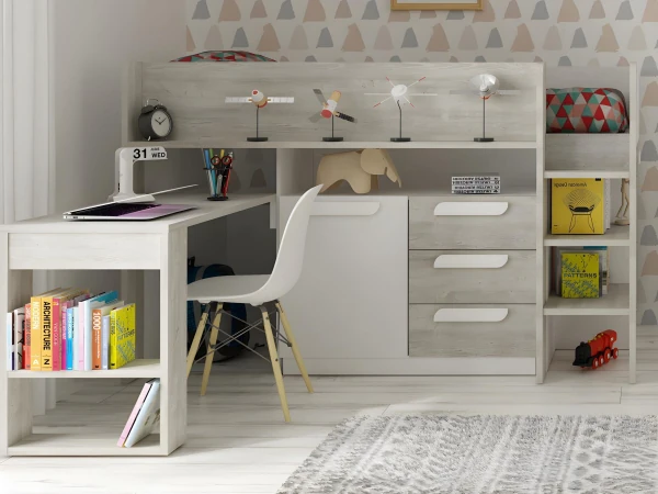 Ranza 627 Tek Kişilik Dolaplı Çalışma Masalı Makyaj Masası Merdivenli Raflı Ranza Modeli