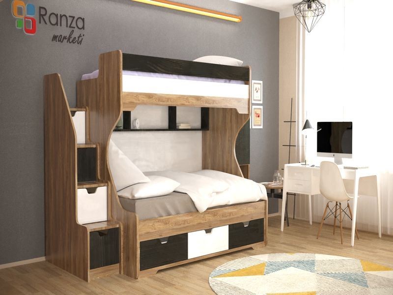 Ranza 110 Yandan Dolaplı Alt Yatak Büyük Altı Çekmeceli 2 Kişilik Ranza