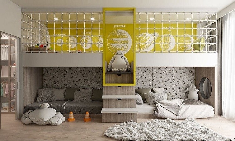 Ranza 425 Lüx Modern Üstü Halat Korkuluklu Ortadan  Çekmeceli Merdiven 4-6 Kişilik Ranza