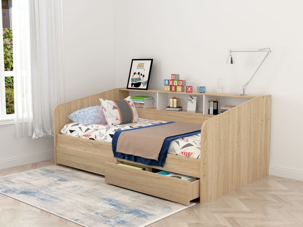 621  Tek Kişilik Karyola Yavru Çekmeceli Ve Raflı Ranza Modeli