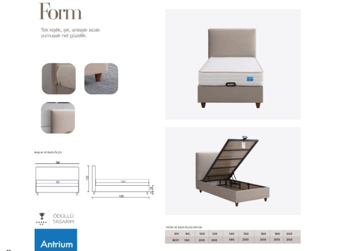 Antrium Form Tek Kişilik Form Soft Full Ortapedik Yatak Form Açılır Tek Kişilik Baza Başlık