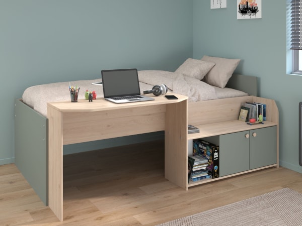 Ranza 604 Tek Kişilik Çalışma Masalı Dolaplı Raf Basamaklı Ranza Modeli