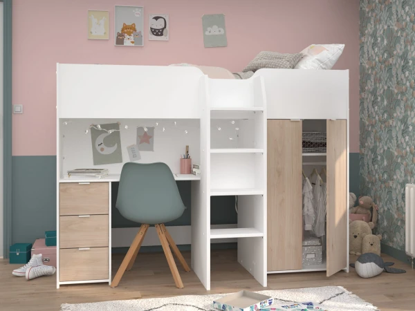 Ranza 622 Önden Merdivenli Dolaplı Çalışma Masalı Tek Kişilik Ranza Modeli