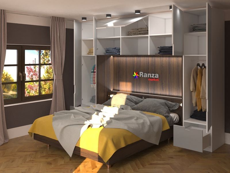 Ranza 350 Çift Kişilik Çoklu Duvar Dolaplı Yatak Modeli
