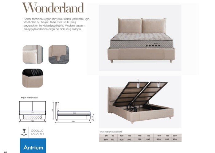 Antrium Wonderland Ultra Full Ortapedik Pedli Yatak Wonderland Açılır Baza Başlık Set