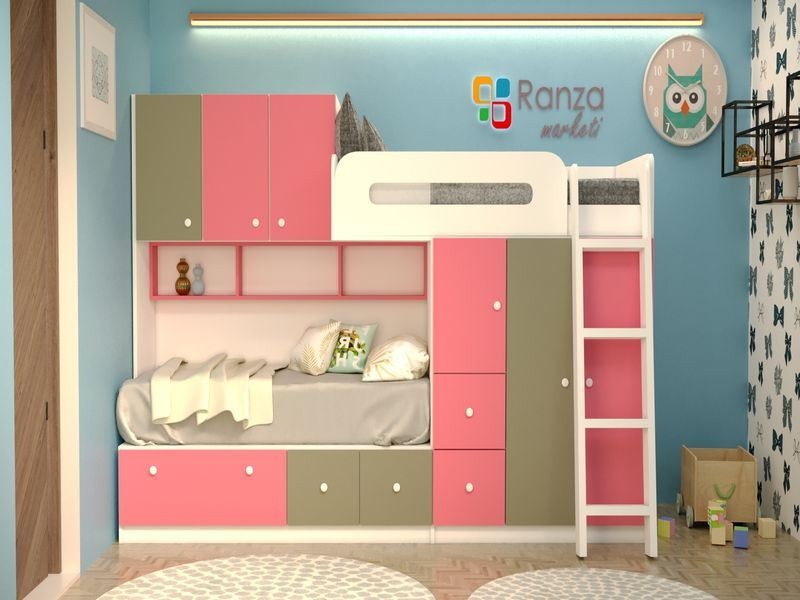 Ranza 071 Yandan Merdivenli Çekmeceli Dolaplı Raflı Ranza