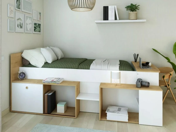 Ranza 629 Tek Kişilik Çalışma Masalı Yandan Kitaplıklı Ranza Modeli 