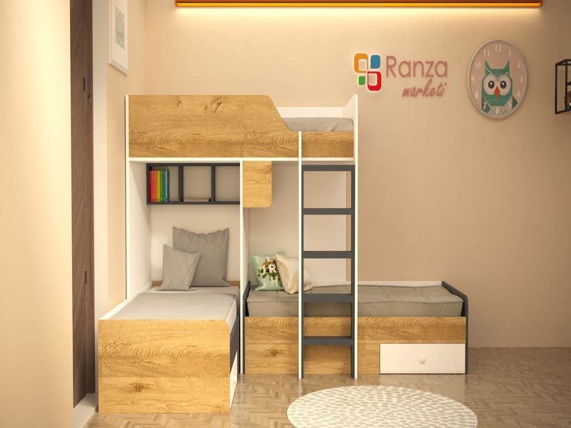 Ranza 176 L Ranza Altı Çekmeceli Önden Merdivenli Kitaplıklı Ranza