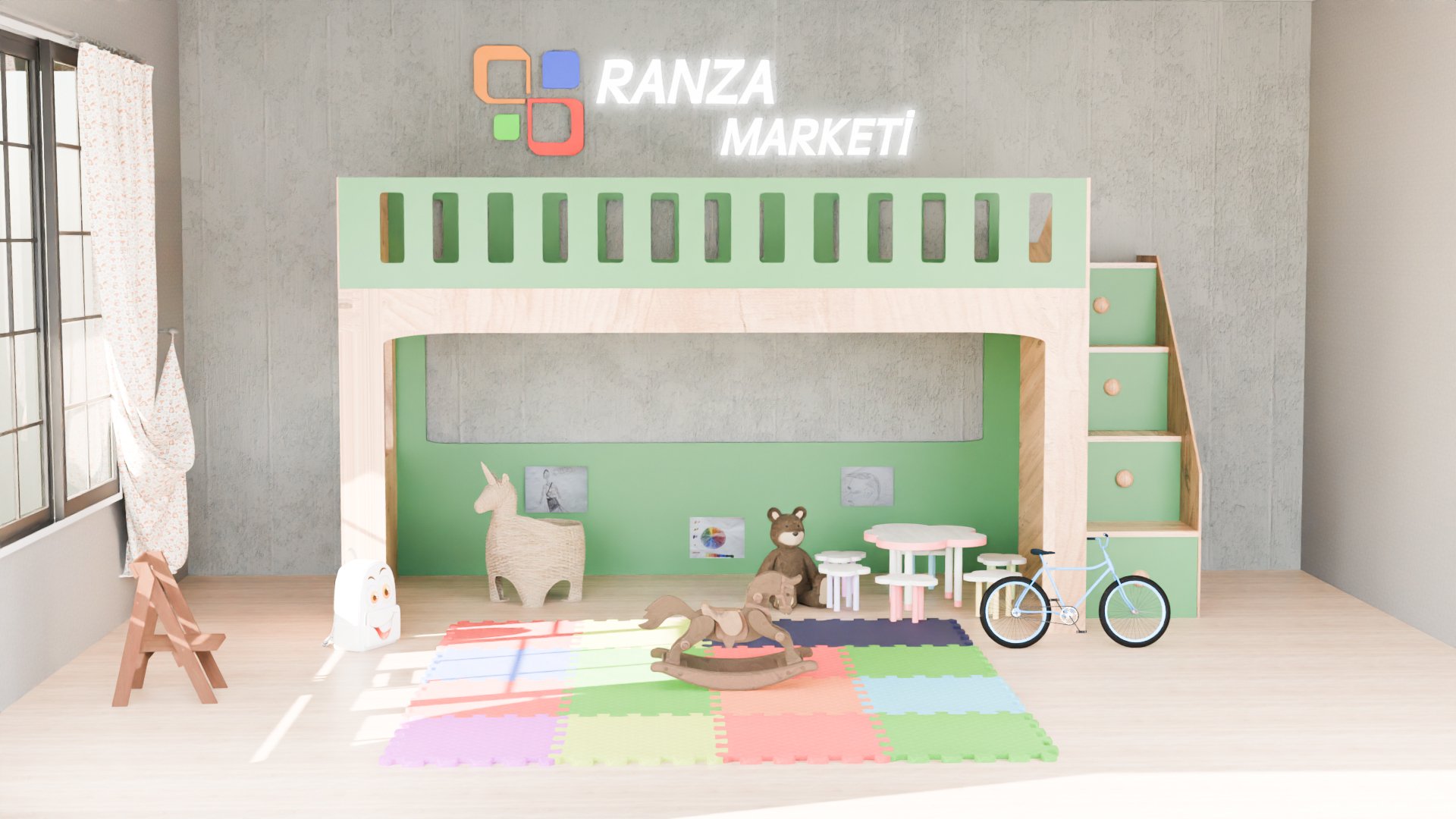 Ranza 438 Çocuk Oyun Alanlı Çekmeceli Çitli Ranza