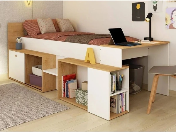 Ranza 629 Tek Kişilik Çalışma Masalı Yandan Kitaplıklı Ranza Modeli 